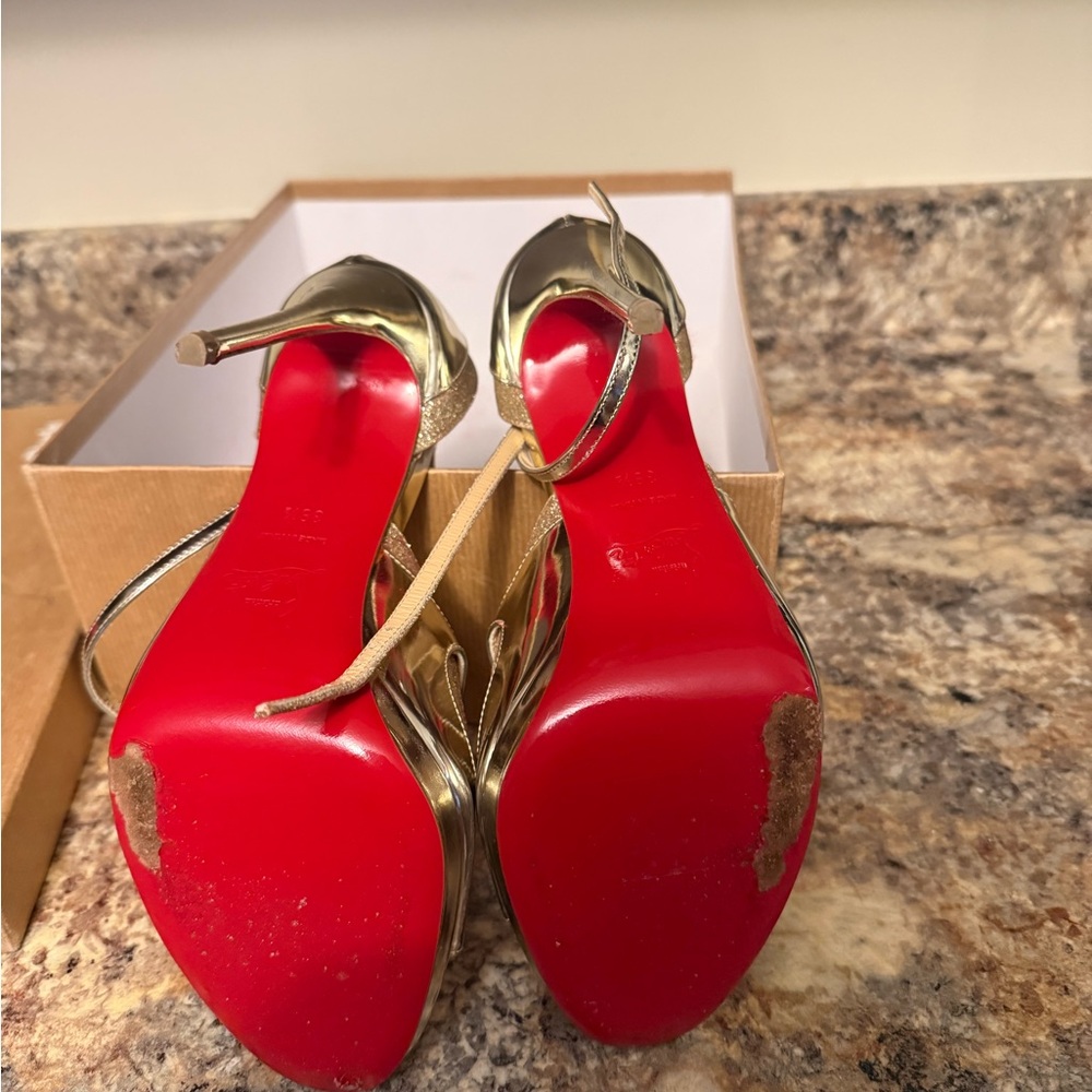 Christian Louboutin Gold and Silver Metallic Strappy High Heels - Picture 9 of 12